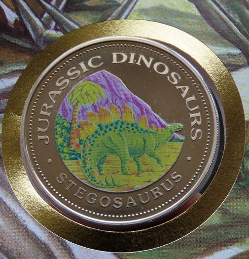 Rare Stegosaurus Dinosaur coin in vintage stamp cover