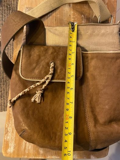 Radley brown leather and beige canvas crossbody bag