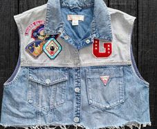 Vintage Cropped Guess Jeans Patch Denim Vest Y2K Biker Logo Size S