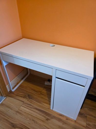 IKEA MICKE White Desk with Shelving Unit, Whiteboard & Storage - Excellent Condition