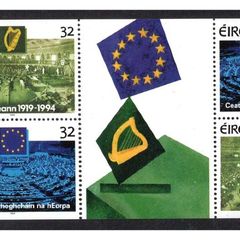 1994 Ireland Parliamentary Democracy (75th Anniversary of The First Meeting of the Dail & The 4th Direct Elections of the European Parliament) Commemorative Stamp Booklet Pane Mint Never Hinged (MNH). Hibernian HP66.