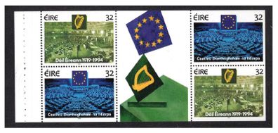 1994 Ireland Parliamentary Democracy (75th Anniversary of The First Meeting of the Dail & The 4th Direct Elections of the European Parliament) Commemorative Stamp Booklet Pane Mint Never Hinged (MNH). Hibernian HP66.