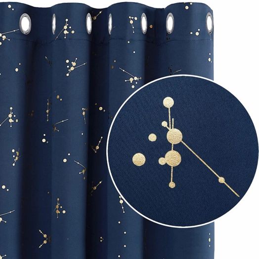 Eyelet Curtains, Blackout Curtains, Gold Constellation Printed Curtains Thermal Insulated Curtains for Bedroom (MULTIPLE COLOURS/SIZES)