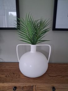 White Ceramic Vase with Green Decorative Grass