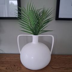 White Ceramic Vase with Green Decorative Grass
