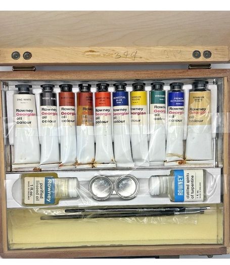 RARE Antique George Rowney No 9 Oil Colour Wooden Box Set - 1950s/60s Artist Case Prop