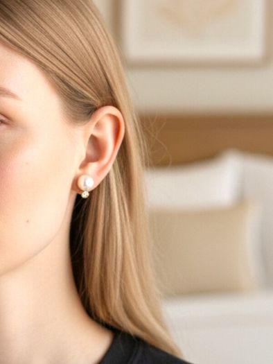925 Silver Faux Pearl Cubic Zirconia Stud Earrings