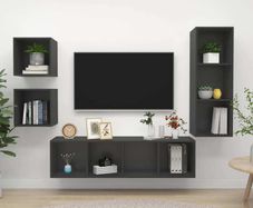4 Piece TV Cabinet Set Grey Chipboard
