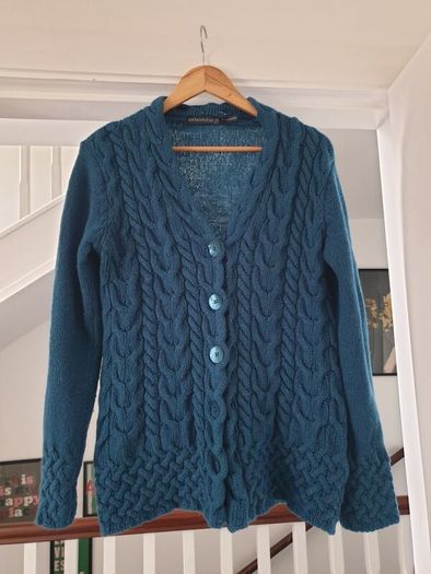 IrelandsEye teal wool cable knit cardigan size xl