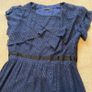 Wren 100% silk Navy blue polka dot short sleeved dress with flouncy collar in size M Image 3