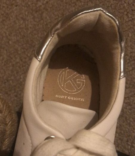 Kurt Geiger ladies flat white laced espadrilles Size 5