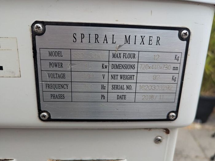 Kaneco Spiral Mixer 30L  12kg Flour Capacity  Pr