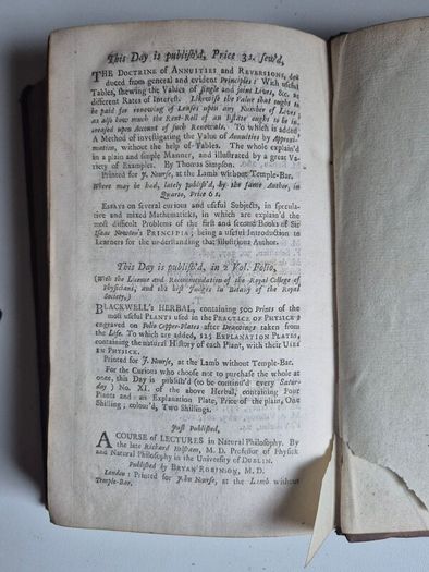 1742. The Philosophical History and Memoirs of the Royal Academy of Sciences at Paris. 1st Edition.  London, First Edition, Octavo, 8vo, Antiquarian, Rare Book, Scientific, Natural Philosophy, French Science, Translation, Abridgment, Copper-Plates.
