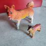 Vintage unknown maker Large hard rubber plastic 2 Collie Dogs Orange yellow white Image 7