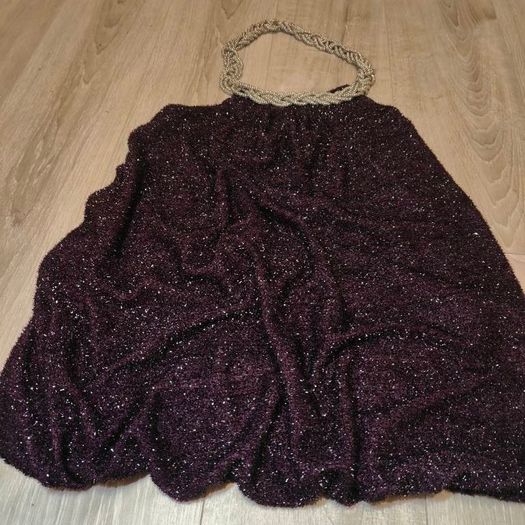 Fuzzy Dark purple open back top with chain, size S/M