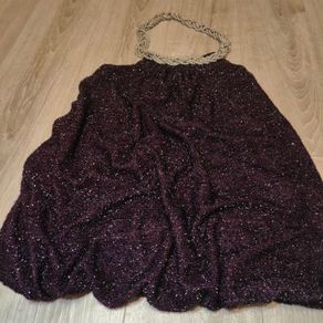 Fuzzy Dark purple open back top with chain, size S/M
