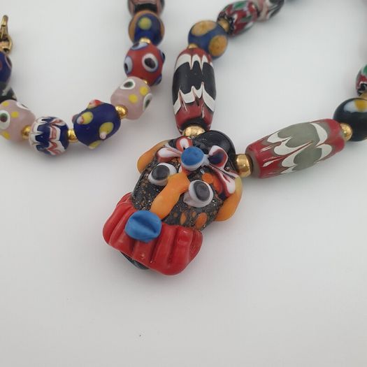 Antique Venetian Style Mix Glass & Old Face Glass Pendant Necklace