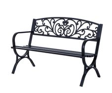 2 Seater Metal Garden Bench Garden Park Porch Chair Outdoor Patio Loveseat Seat Black