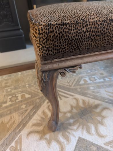Victorian Walnut & Leopard Print Footstool