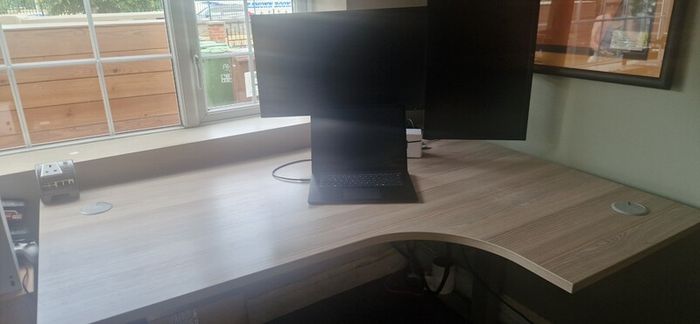 Complete Premium WFH Workstation (Electric Sit-Stand Desk, Dual Screens, Microsoft Dock & Chair)
