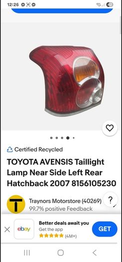 toyota advensis rear light