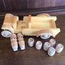 Vintage Wooden Toy Truck With 2 Figures And Kegs Image 5