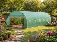 main image for ad Polytunnel 20ft  Galvanized Frame PE Cover Green  Walk-in Tunnel Greenhouse