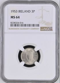 Ireland 1953 | Irish 3p | 3 Pence | Hare | KM.12a | MS 64