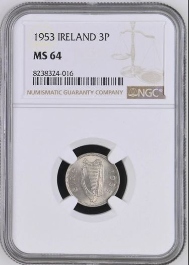 Ireland 1953 | Irish 3p | 3 Pence | Hare | KM.12a | MS 64
