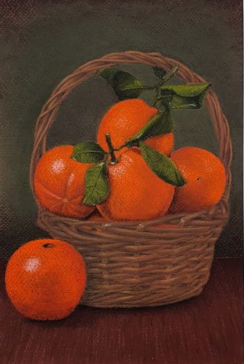 Orange Basket Still Life - in soft pastel