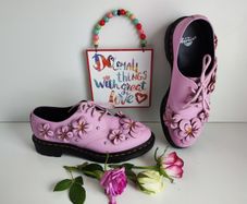Dr Martens 1461 large pink flowers floral boots 3D 3 eye UK6 EU39 US8