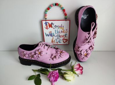 Dr Martens 1461 large pink flowers floral boots 3D 3 eye UK6 EU39 US8