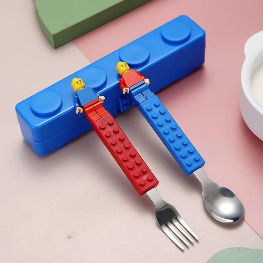 Fun Creative Building Blocks Portable Cutlery Stainless Steel Cutlery Children'S Assembled Fork And Spoon Set Lego Fan Gift