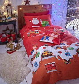MULTIPLE SIZES AVAILABLE Santa's Christmas Presents Reversible Single Duvet Cover Set with Pillowcase Red