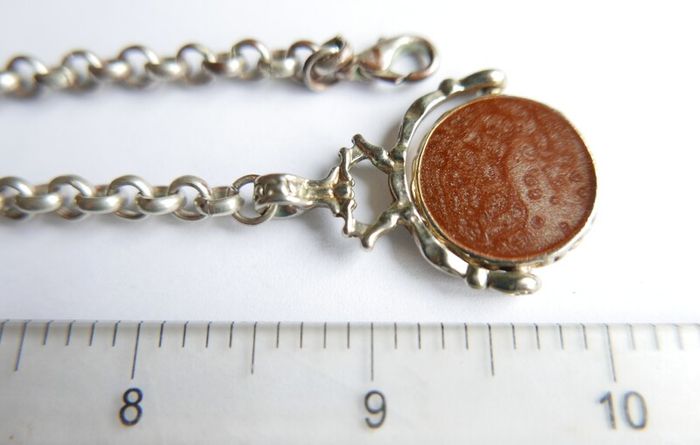 Vintage Silver Plated Pocket Watch Chain With Fob