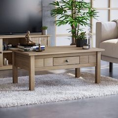 Panama 1 Drawer Coffee Table, Rustic Living Room Furniture, Natural Oak Wood, Wax Finish