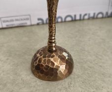 Temple Hindu Pooja Puja Traditional Small hammered Brass Hand Singing Medita with green stone on top of the handle 9 cm.. tall 5 cm. wide.