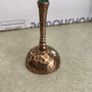 Temple Hindu Pooja Puja Traditional Small hammered Brass Hand Singing Medita with green stone on top of the handle 9 cm.. tall 5 cm. wide. Image 4