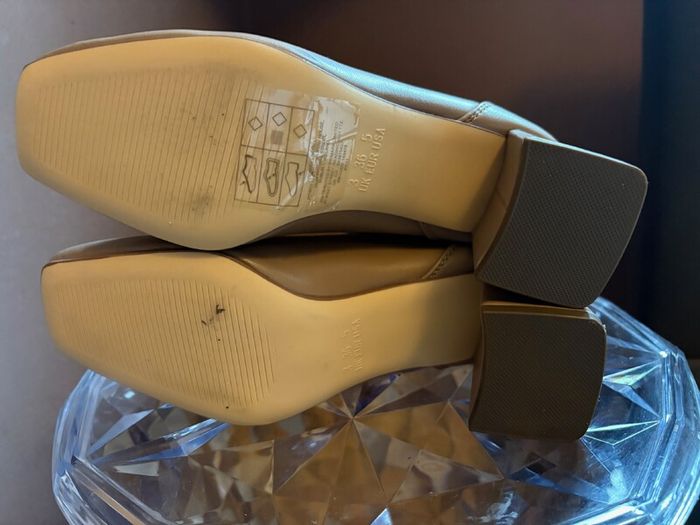Beige Block Heel Ankle Boots - Size 3