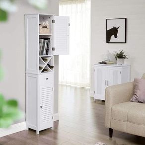 Bathroom cabinet Tallboy with 2 louvre doors White