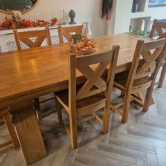 Large oak dining table and 6 chairs