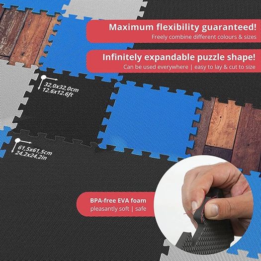 Soft Foam Floor Mat - 18 Pieces Protective Gym Flooring Set, Exercise Mats EVA Puzzle Rubber Tiles, Ground Surface Protection Workout Underlay Matting Sports Pool Home (FREE POSTAGE)