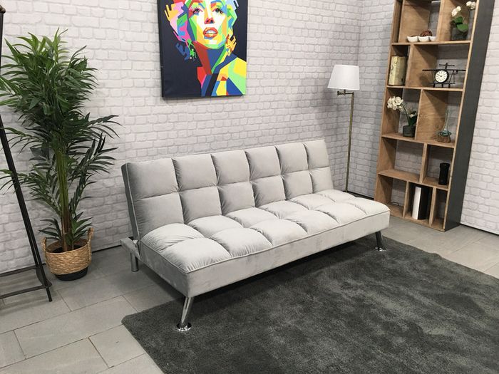 Light grey Modern Folding 3-Seater Fabric Sofa Bed