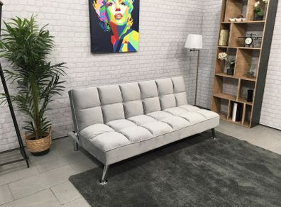 Light grey Modern Folding 3-Seater Fabric Sofa Bed