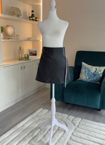 Ladies Black Faux Leather Mini Skirt with Sparkling Rhinestone Fringe Trim from River Island