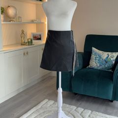 Ladies Black Faux Leather Mini Skirt with Sparkling Rhinestone Fringe Trim from River Island