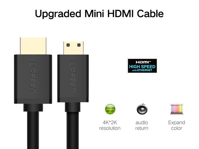 Ugreen Premium 1.5M Mini HDMI (Male) to HDMI (Male) 3D/UHD 4K@60Hz Bi-Directional Cable (Gold-Plated) (Brand New/Warranty)