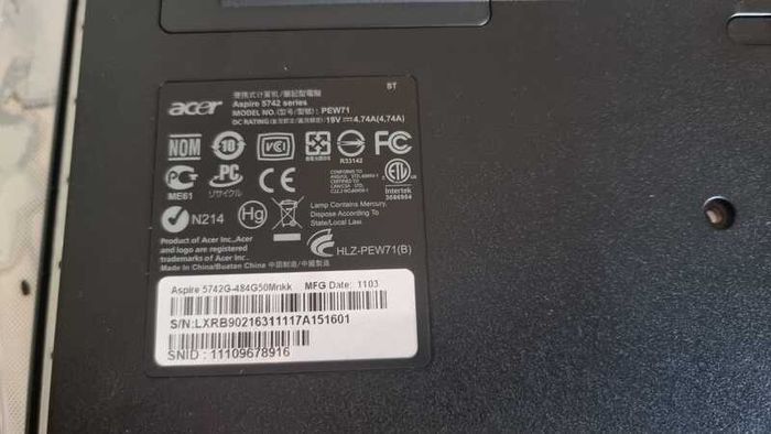 2 Laptop as spairs Acer 5733 and 5742 series.