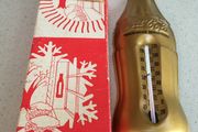 Coca Cola 1950's Gold Metal Thermometer with box