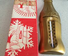 Coca Cola 1950's Gold Metal Thermometer with box